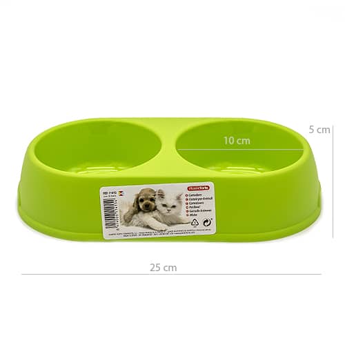 Comedero plastico doble redondo para mascotas  Verde