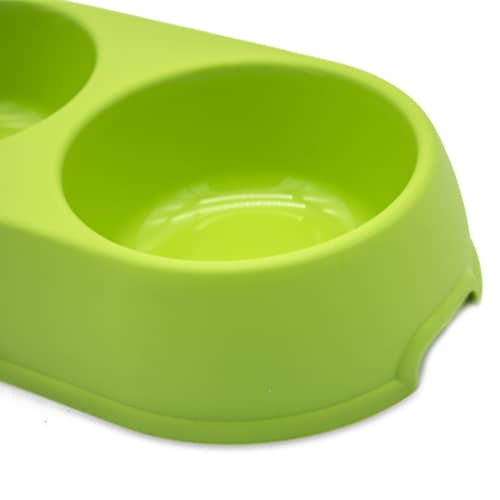Comedero plastico doble redondo para mascotas  Verde
