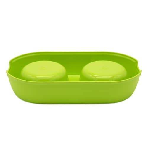 Comedero plastico doble redondo para mascotas  Verde