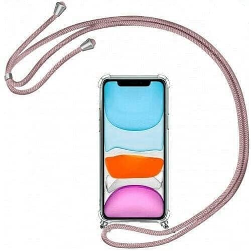 Funda silicona transparente iphone 11 TPU con cuerda  Rosa claro