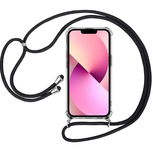 Funda silicona transparente iphone 12 TPU con cuerda  Negro