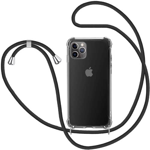 Funda silicona transparente iphone 12 TPU con cuerda  Negro
