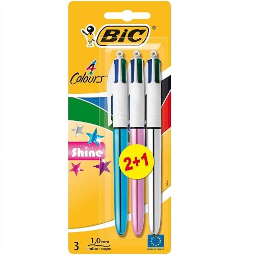 Pack 3 Boligrafos Bic 4 colores Shine  Multicolor