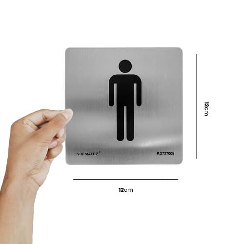 Señal adhesiva Aseos Hombres Acero inoxidable 12x12 cm  Gris