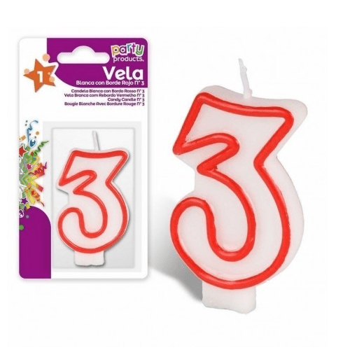 Numero 3 vela de cumpleaños 7 cm  Rojo-Blanco