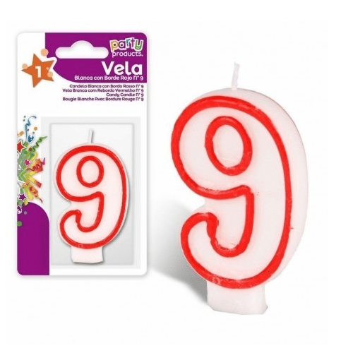 Numero 9 vela de cumpleaños 7 cm  Rojo-Blanco
