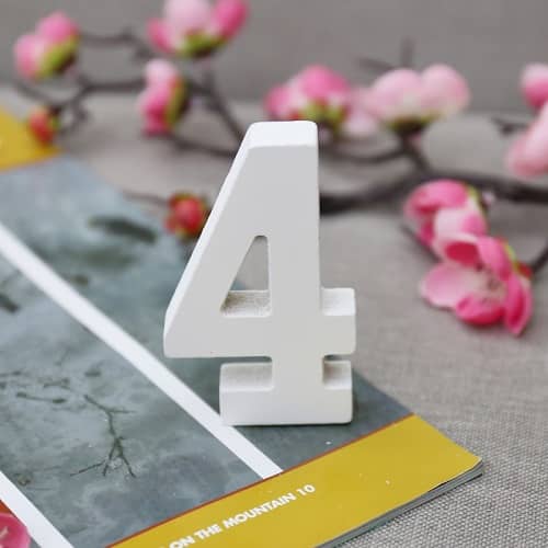 Numero 4 madera decorativo 11 cm  Blanco