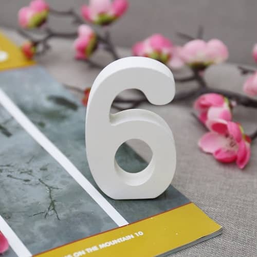 Numero 6 madera decorativo 11 cm  Blanco