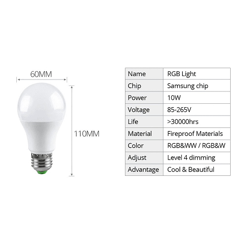 Bombilla LED inteligente WIFI RGB E27  Multicolor  10W