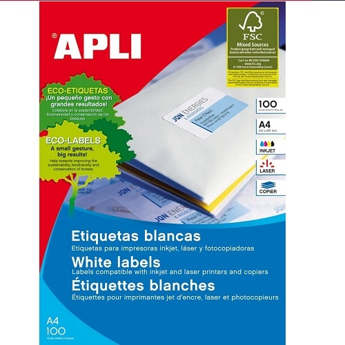 Etiquetas adhesivas imprimibles 210 x 297 mm 100 hojas  Blanco