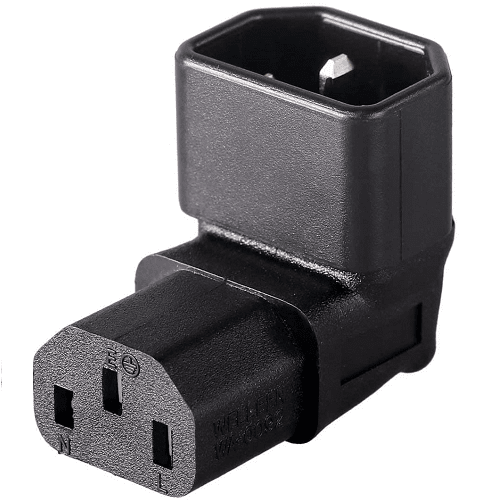 Adaptador IEC C14 a C13 macho a hembra acodado 180 grados  Negro