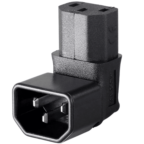 Adaptador IEC C14 a C13 macho a hembra acodado 180 grados  Negro
