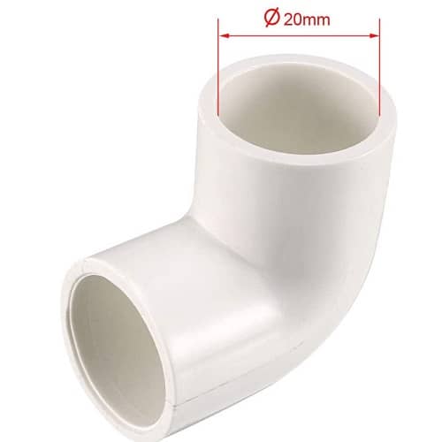 Adaptador acoplamiento tubo PVC 90 grados 20 mm Blanco