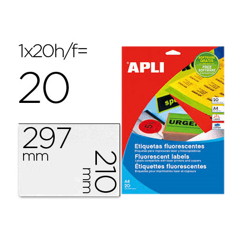 Etiquetas adhesivas fluorescentes 210 x 297 mm 20 hojas  Amarillo