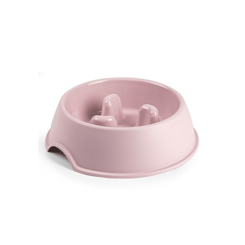 Comedero perro plastico redondo Antigloton comer lentamente 24 cm Rosa claro