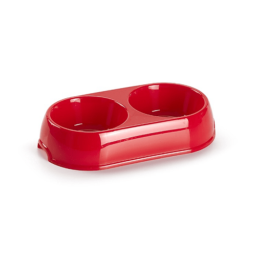 Comedero plastico doble redondo para mascotas  Rojo