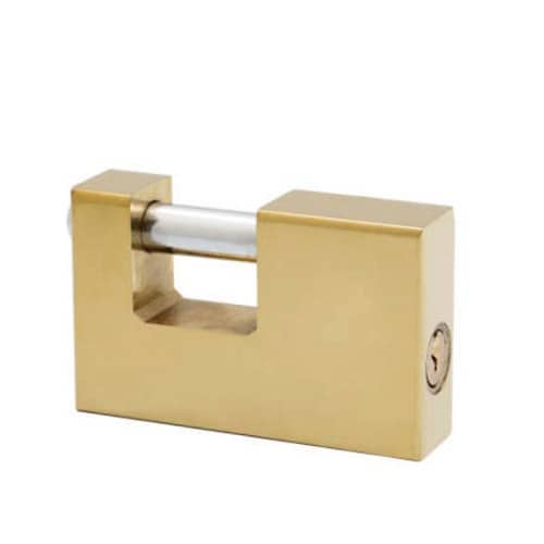 Candado rectangular seguridad de laton macizo con llave 90 mm Dorado