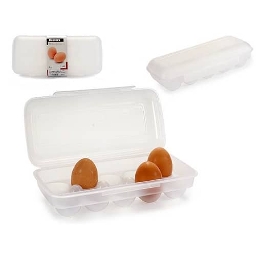 Huevera de plastico para 10 huevos con tapa  Transparente