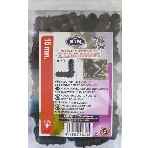 Codo Goteo 16 mm (50 uds)  Negro