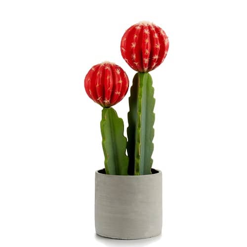 Planta de plastico cactus alto flor roja 45 cm Verde
