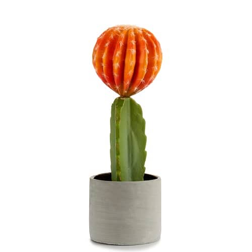 Planta de plastico cactus ancho flor naranja 40 cm Verde