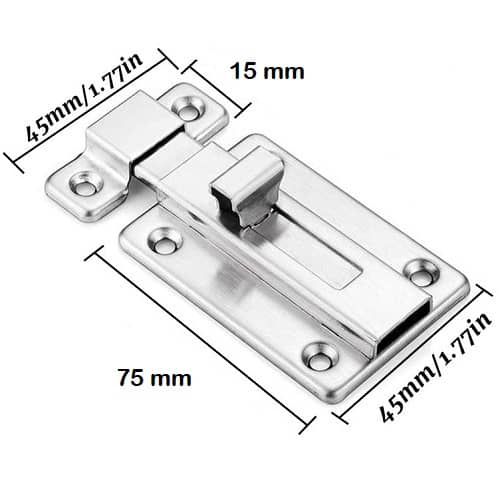 Cerradura cerrojo pestillo para puerta 75 mm Gris