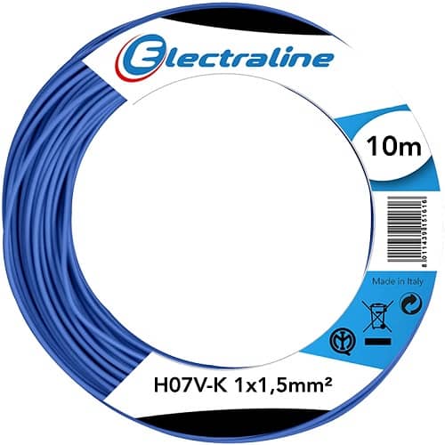 Cable electrico manguera H07V-K seccion 1x1.5 mm 10 M Azul