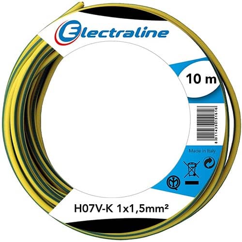 Cable electrico manguera H07V-K seccion 1x1.5 mm 10 M Verde-Amarillo