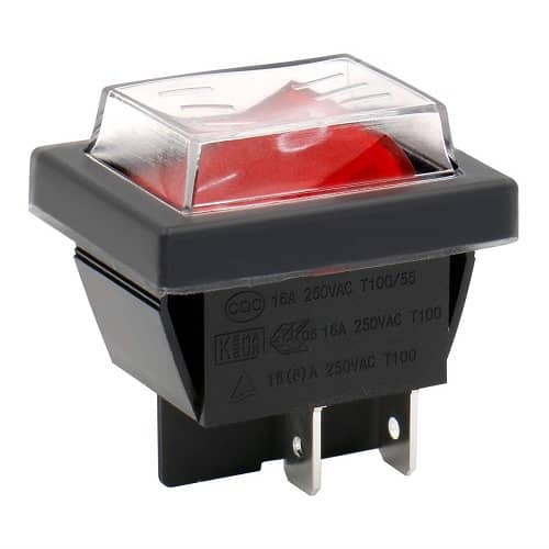 Interruptor basculante ON-OFF DPST 4 vias impermeable  Rojo 16 A