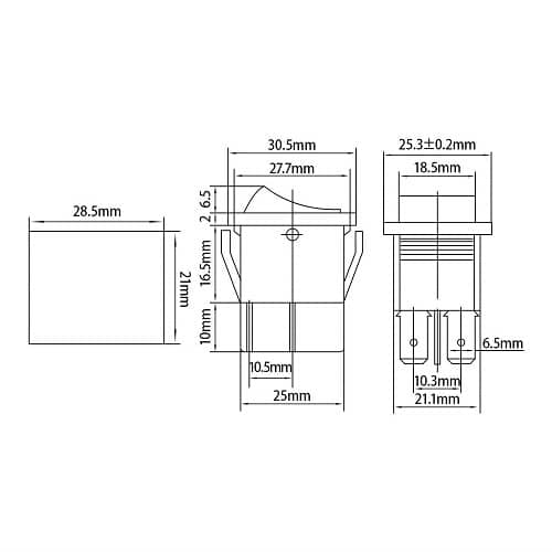 Interruptor basculante ON-OFF DPST 4 vias impermeable  Rojo 16 A