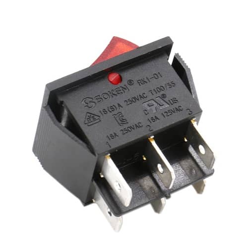 Interruptor basculante ON-OFF DPDT 6 vias  Rojo 16 A