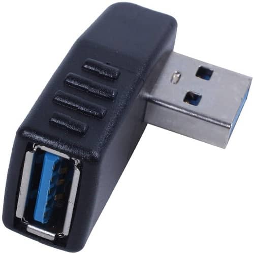 Adaptador USB 3.0 Macho a Hembra acodado izquierdo  Negro