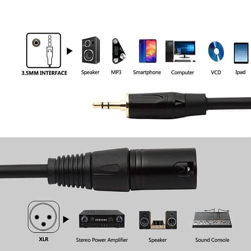 Cable audio XLR 3 pin macho a Jack 3.5 mm macho 2 M Negro