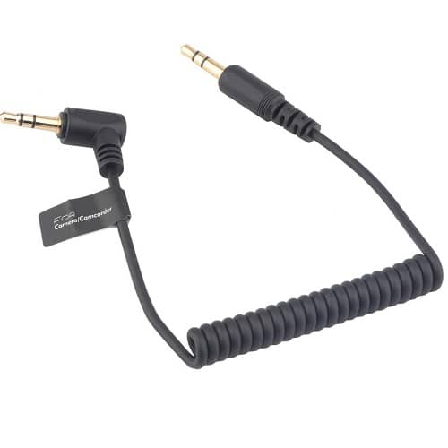 Cable de Microfono TRS a TRS de 3.5mm espiral acodado-recto 0.20 M Negro