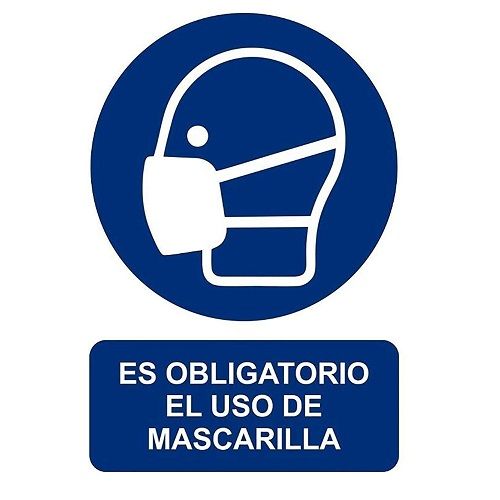 Adhesivo Obligatorio El Uso de mascarilla vinilo 20x30 cm  Azul