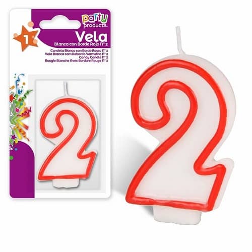 Numero 2 vela de cumpleaños 7 cm  Rojo-Blanco
