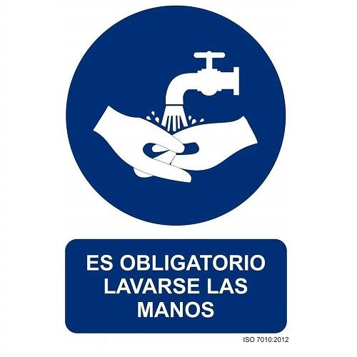 Adhesivo Obligatorio lavarse las manos vinilo 20x30 cm  Azul