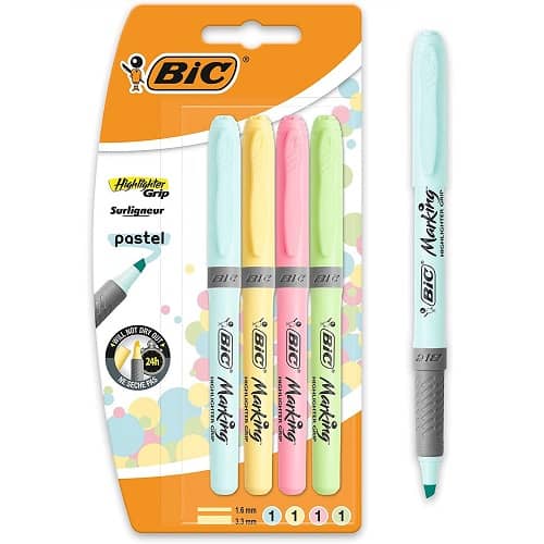 Pack 4 Marcadores BIC pastel Highlighter Grip blister  Multicolor