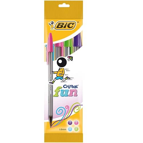 Pack 4 boligrafos BIC Cristal Fun punta 1.6 mm blister  Multicolor