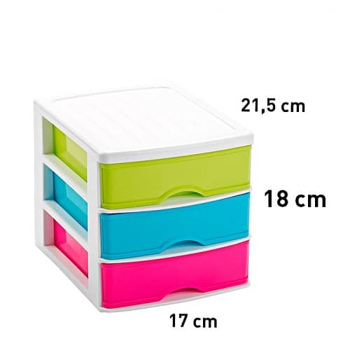 Torre de almacenamiento con 3 cajones Multicolor