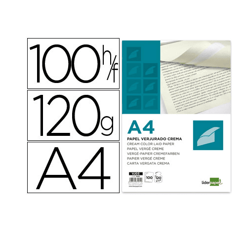 Papel verjurado Liderpapel A4 120g m2  Crema