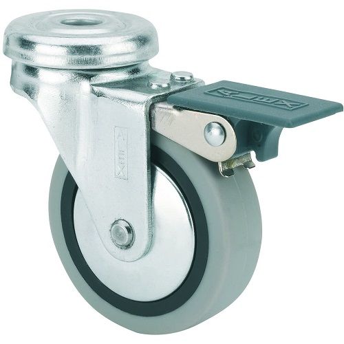 Rueda pivotante industrial de goma con freno 50 mm  Gris