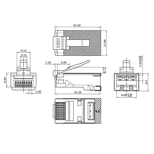 Conector de red RJ45 CAT 6A STP (10ud/bolsa)  Transparente