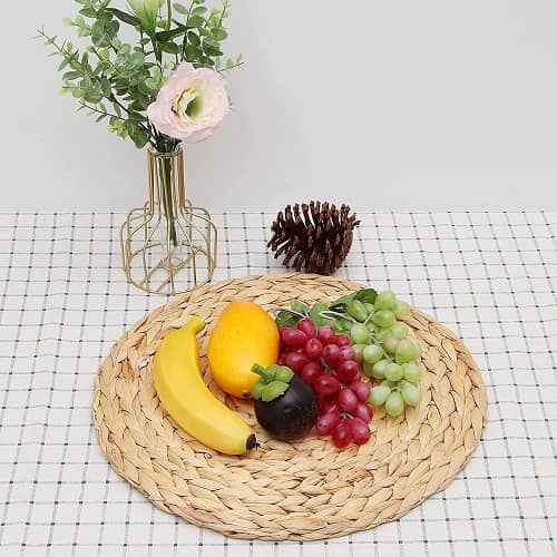 Mantel individual redondo mimbre trenzado 30 cm Marron