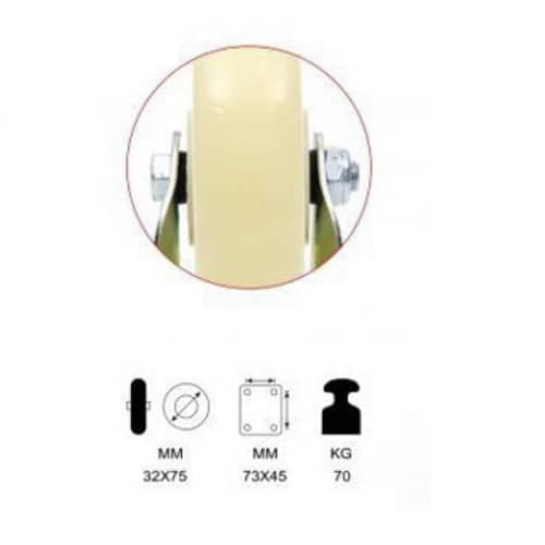 Rueda fija industrial de poliuretano sin freno 75 mm Beige