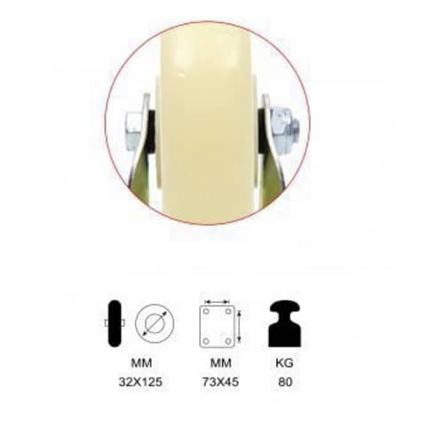 Rueda fija industrial de poliuretano sin freno 125 mm Beige