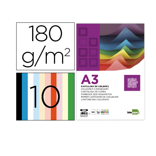 Cartulina Liderpapel A3 180g m2 10 colores  Multicolor