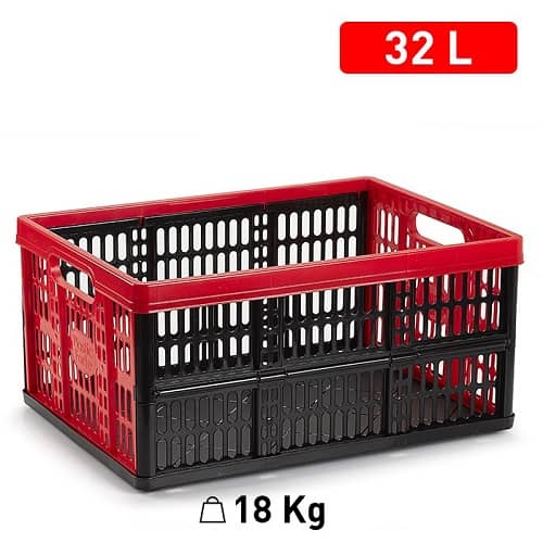 Caja plegable con asas plastico 32 Litros rojo-negro