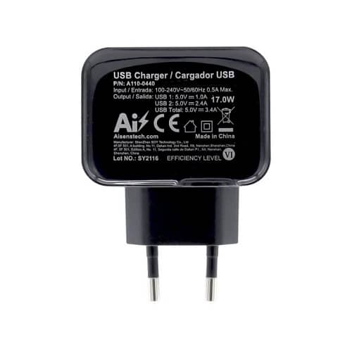 Cargador USB de pared 17W 5V 3.4A  Negro