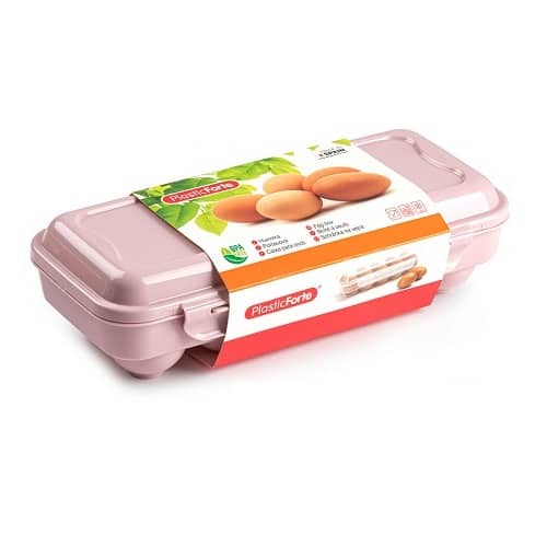 Huevera de plastico para 10 huevos con tapa  Rosa claro